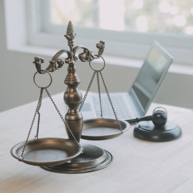 gavel and computer